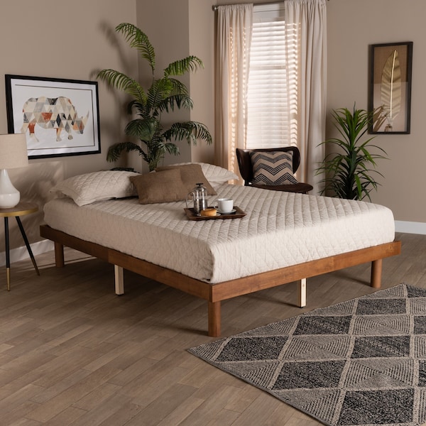 Baxton Studio Winston MidCentury Modern Walnut Brown Finished Wood Full Size Platform Bed frame 218-11887-ZORO - main